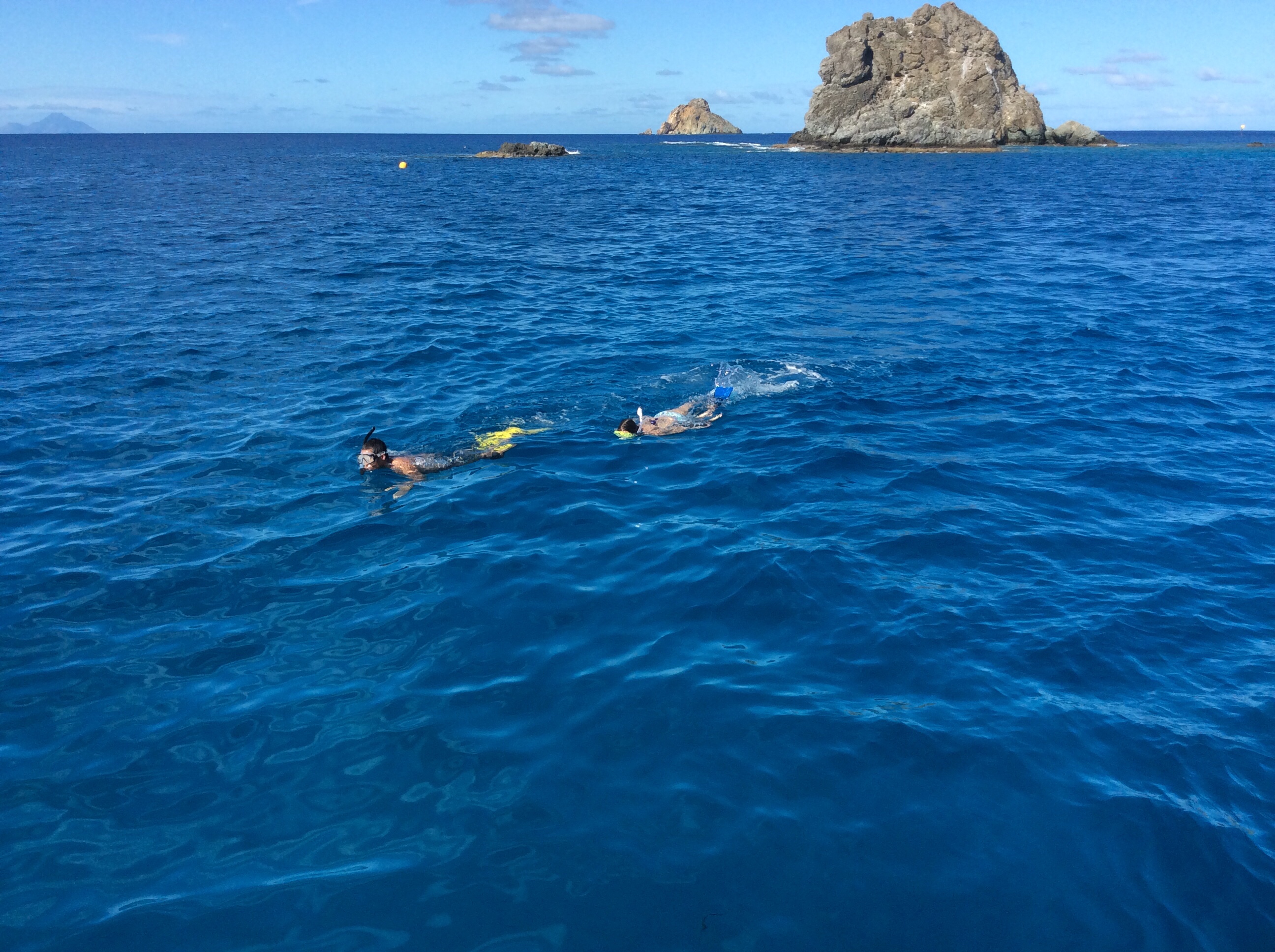 Krisann and Joe snorkeling near and around La Baleine, the whale, part of Les Gros Ilets near Gustavia, St. Barts.